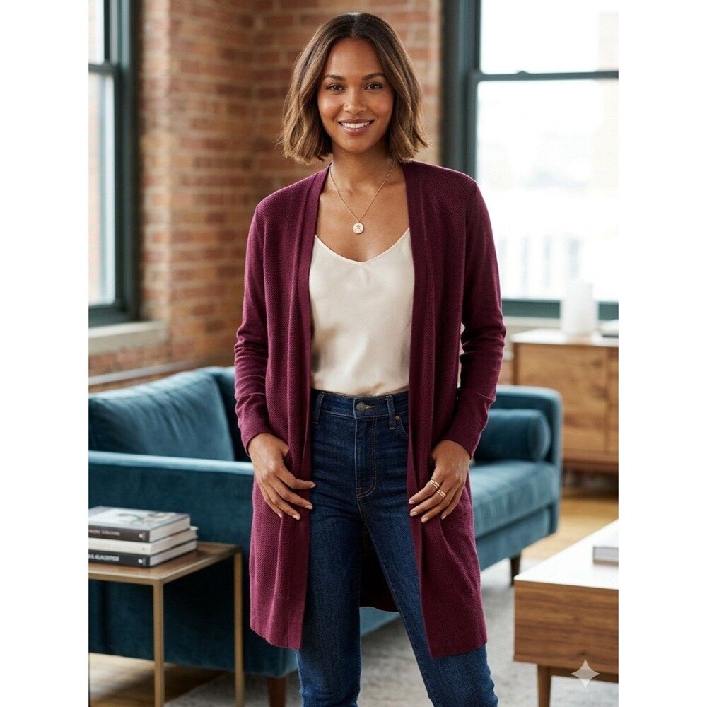 GAP Open Front Cardigan Sweater Womens L Textured Lightweight Cotton Relaxed New